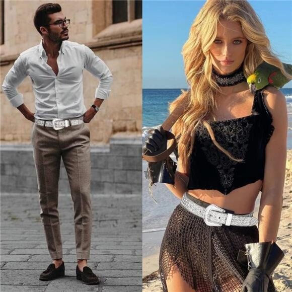 Womens Men Rhinestone Western Belts Bling Cowgirl Designer Diamond Studded Belts - Picture 5 of 8